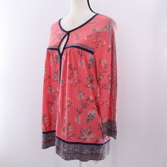 Lucky Brand | Floral Boho Long Sleeve Top Keyhole Large - Picture 1 of 6